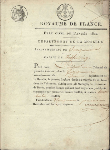 Registre d'État Civil 1822-1831