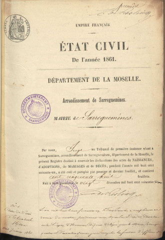 Registre d'État Civil 1861