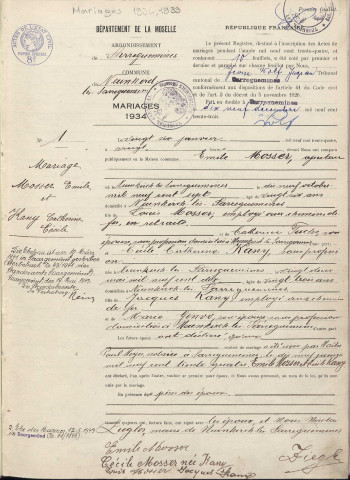 Registre des mariages 1934-1941