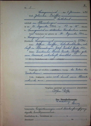 Registre des décès 1943