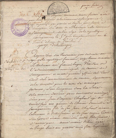 Registre des mariages 1798-1803