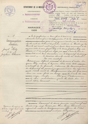 Registre des mariages 1935-1936