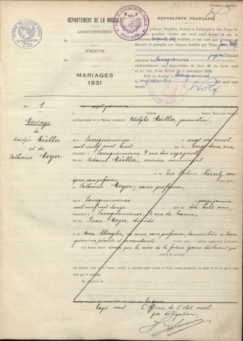 Registre des mariages 1931-1932