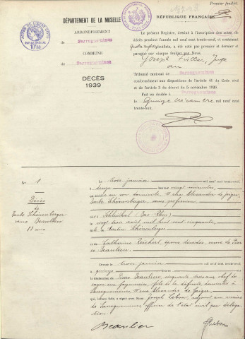 Registre des décès 1939-1940