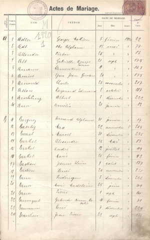 Registre des mariages 1920