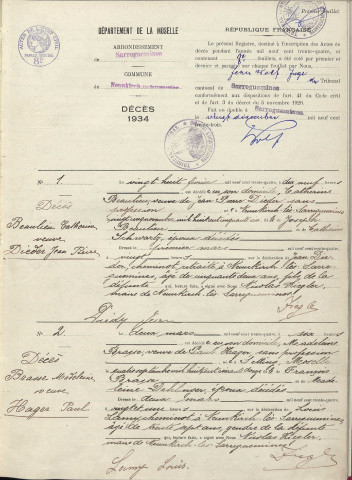 Registre des décès 1934-1941