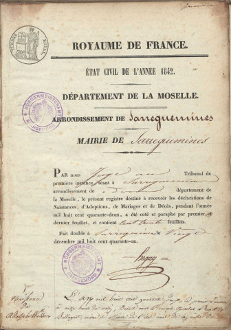 Registre d'État Civil 1842