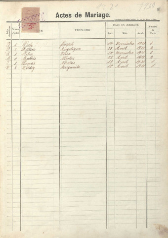Registre des mariages 1921-1939