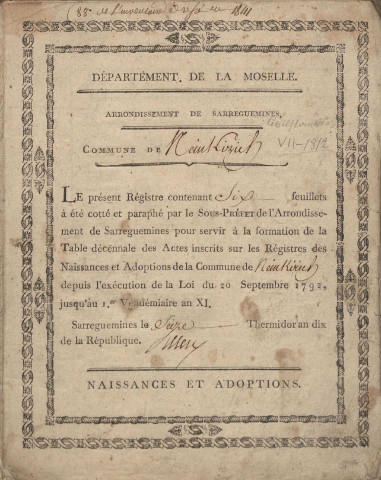 Registre d'État Civil 1798-1803