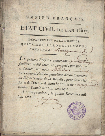 Registre d'État Civil 1807