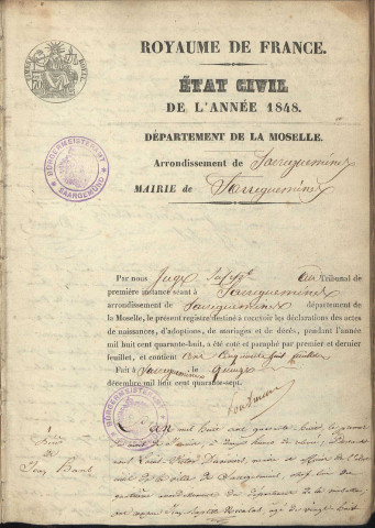 Registre d'État Civil 1848