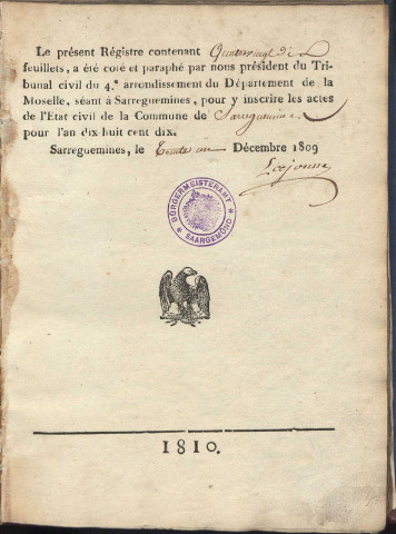 Registre d'État Civil 1810