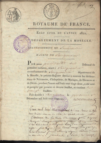Registre d'État Civil 1822