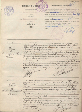 Registre des décès 1931