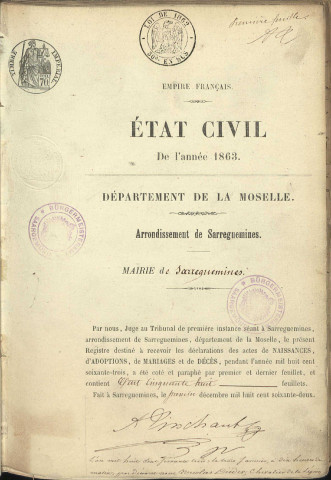 Registre d'État Civil 1863
