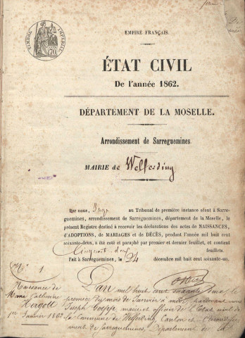Registre d'État Civil 1862-1871