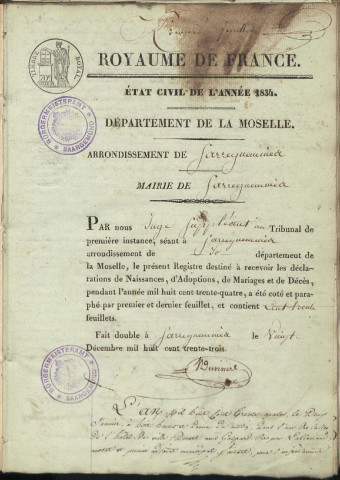 Registre d'État Civil 1834