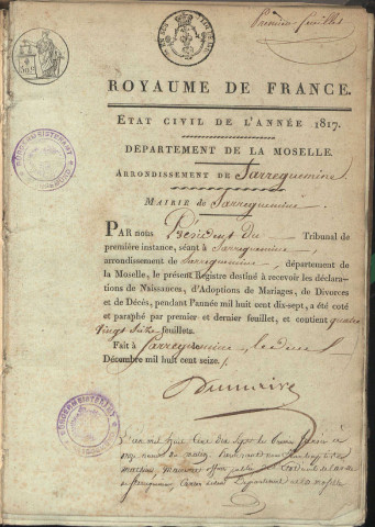 Registre d'État Civil 1817